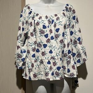 Elegant Floral Women's Blouse in Blue and Purple